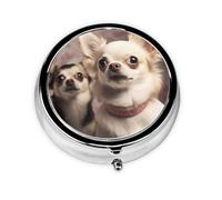 Round Pill Case for Purse or Pocket 2 Compartment Medicine Pill Box Portable Small Pill Organizer Cute Chihuahua Pillbox Travel Medicine Vitamin Cod Liver Oil Storage Box