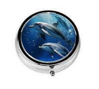 Round Pill Case for Purse or Pocket 2 Compartment Medicine Pill Box Portable Small Pill Organizer Cute Dolphins Pillbox Travel Medicine Vitamin Cod Liver Oil Storage Box