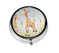 Round Pill Case for Purse or Pocket 2 Compartment Medicine Pill Box Portable Small Pill Organizer Cute Giraffe Pillbox Travel Medicine Vitamin Cod Liver Oil Storage Box