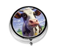 Round Pill Case for Purse or Pocket 2 Compartment Medicine Pill Box Portable Small Pill Organizer Cute Cow Pillbox Travel Medicine Vitamin Cod Liver Oil Storage Box