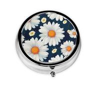 Round Pill Case for Purse or Pocket 2 Compartment Medicine Pill Box Portable Small Pill Organizer Daisy Pattern Pillbox Travel Medicine Vitamin Cod Liver Oil Storage Box
