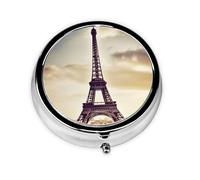 Round Pill Case for Purse or Pocket 2 Compartment Medicine Pill Box Portable Small Pill Organizer Eiffel Tower Love Paris Pillbox Travel Medicine Vitamin Cod Liver Oil Storage Box
