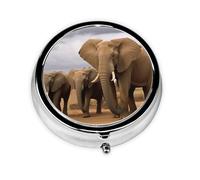 Round Pill Case for Purse or Pocket 2 Compartment Medicine Pill Box Portable Small Pill Organizer Elephant Family Pillbox Travel Medicine Vitamin Cod Liver Oil Storage Box