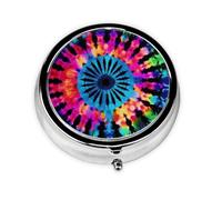 Round Pill Case for Purse or Pocket 2 Compartment Medicine Pill Box Portable Small Pill Organizer Exotic Tribe Tie Dye Style Pillbox Travel Medicine Vitamin Cod Liver Oil Storage Box