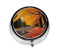 Round Pill Case for Purse or Pocket 2 Compartment Medicine Pill Box Portable Small Pill Organizer Fall Colors Pillbox Travel Medicine Vitamin Cod Liver Oil Storage Box