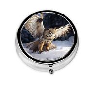 Round Pill Case for Purse or Pocket 2 Compartment Medicine Pill Box Portable Small Pill Organizer Flying Owl Pillbox Travel Medicine Vitamin Cod Liver Oil Storage Box