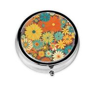 Round Pill Case for Purse or Pocket 2 Compartment Medicine Pill Box Portable Small Pill Organizer Flower Pattern Pillbox Travel Medicine Vitamin Cod Liver Oil Storage Box