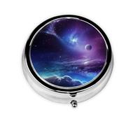 Round Pill Case for Purse or Pocket 2 Compartment Medicine Pill Box Portable Small Pill Organizer Galaxy Starry Sky Pillbox Travel Medicine Vitamin Cod Liver Oil Storage Box