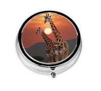Round Pill Case for Purse or Pocket 2 Compartment Medicine Pill Box Portable Small Pill Organizer Giraffe at Sunset Pillbox Travel Medicine Vitamin Cod Liver Oil Storage Box