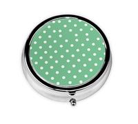 Round Pill Case for Purse or Pocket 2 Compartment Medicine Pill Box Portable Small Pill Organizer Green Polka Dots Pillbox Travel Medicine Vitamin Cod Liver Oil Storage Box