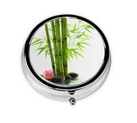 Round Pill Case for Purse or Pocket 2 Compartment Medicine Pill Box Portable Small Pill Organizer Green Bamboo Lotus Pillbox Travel Medicine Vitamin Cod Liver Oil Storage Box