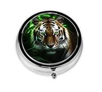 Round Pill Case for Purse or Pocket 2 Compartment Medicine Pill Box Portable Small Pill Organizer Green-Eyed Tiger Pillbox Travel Medicine Vitamin Cod Liver Oil Storage Box