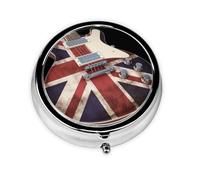 Round Pill Case for Purse or Pocket 2 Compartment Medicine Pill Box Portable Small Pill Organizer Guitar British Flag Pillbox Travel Medicine Vitamin Cod Liver Oil Storage Box