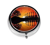 Round Pill Case for Purse or Pocket 2 Compartment Medicine Pill Box Portable Small Pill Organizer Guitar Music Sunset Pillbox Travel Medicine Vitamin Cod Liver Oil Storage Box