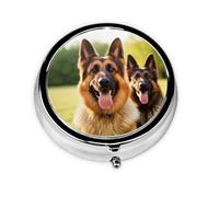 Round Pill Case for Purse or Pocket 2 Compartment Medicine Pill Box Portable Small Pill Organizer Happy German Shepherd Pillbox Travel Medicine Vitamin Cod Liver Oil Storage Box