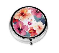 Round Pill Case for Purse or Pocket 2 Compartment Medicine Pill Box Portable Small Pill Organizer Hawaiian Flower Print Pillbox Travel Medicine Vitamin Cod Liver Oil Storage Box