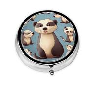 Round Pill Case for Purse or Pocket 2 Compartment Medicine Pill Box Portable Small Pill Organizer Hairy Ferret Pillbox Travel Medicine Vitamin Cod Liver Oil Storage Box