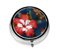 Round Pill Case for Purse or Pocket 2 Compartment Medicine Pill Box Portable Small Pill Organizer Hawaii Flower Pillbox Travel Medicine Vitamin Cod Liver Oil Storage Box