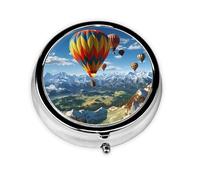 Round Pill Case for Purse or Pocket 2 Compartment Medicine Pill Box Portable Small Pill Organizer Hot Air Balloon Pillbox Travel Medicine Vitamin Cod Liver Oil Storage Box