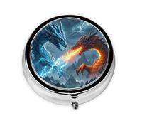 Round Pill Case for Purse or Pocket 2 Compartment Medicine Pill Box Portable Small Pill Organizer Ice Dragon and Fire Dragon Pillbox Travel Medicine Vitamin Cod Liver Oil Storage Box