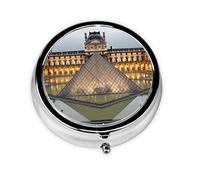 Round Pill Case for Purse or Pocket 2 Compartment Medicine Pill Box Portable Small Pill Organizer Louvre Museum in Paris Pillbox Travel Medicine Vitamin Cod Liver Oil Storage Box