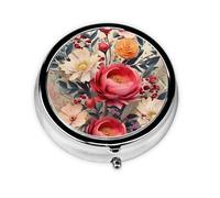 Round Pill Case for Purse or Pocket 2 Compartment Medicine Pill Box Portable Small Pill Organizer Modern Floral Pillbox Travel Medicine Vitamin Cod Liver Oil Storage Box