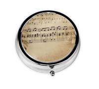 Round Pill Case for Purse or Pocket 2 Compartment Medicine Pill Box Portable Small Pill Organizer Music Notes on Old Paper Pillbox Travel Medicine Vitamin Cod Liver Oil Storage Box