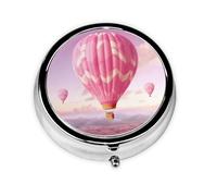 Round Pill Case for Purse or Pocket 2 Compartment Medicine Pill Box Portable Small Pill Organizer Pink Hot Air Balloon Pillbox Travel Medicine Vitamin Cod Liver Oil Storage Box