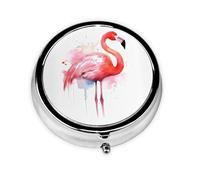 Round Pill Case for Purse or Pocket 2 Compartment Medicine Pill Box Portable Small Pill Organizer Pink Flamingo Watercolor Pillbox Travel Medicine Vitamin Cod Liver Oil Storage Box