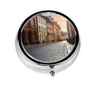 Round Pill Case for Purse or Pocket 2 Compartment Medicine Pill Box Portable Small Pill Organizer Poland's Historic Center Street Pillbox Travel Medicine Vitamin Cod Liver Oil Storage Box