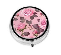 Round Pill Case for Purse or Pocket 2 Compartment Medicine Pill Box Portable Small Pill Organizer Pretty Pink Roses Pillbox Travel Medicine Vitamin Cod Liver Oil Storage Box