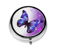 Round Pill Case for Purse or Pocket 2 Compartment Medicine Pill Box Portable Small Pill Organizer Purple Butterfly Pillbox Travel Medicine Vitamin Cod Liver Oil Storage Box