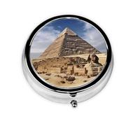 Round Pill Case for Purse or Pocket 2 Compartment Medicine Pill Box Portable Small Pill Organizer Pyramids of Egypt Pillbox Travel Medicine Vitamin Cod Liver Oil Storage Box