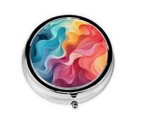 Round Pill Case for Purse or Pocket 2 Compartment Medicine Pill Box Portable Small Pill Organizer Rainbow Color Abstract Illustration Pillbox Travel Medicine Vitamin Cod Liver Oil Storage Box