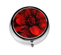 Round Pill Case for Purse or Pocket 2 Compartment Medicine Pill Box Portable Small Pill Organizer Red Dahlia Flower on Black Pillbox Travel Medicine Vitamin Cod Liver Oil Storage Box