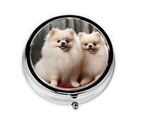 Round Pill Case for Purse or Pocket 2 Compartment Medicine Pill Box Portable Small Pill Organizer Short-haired Pomeranian Dog Pillbox Travel Medicine Vitamin Cod Liver Oil Storage Box