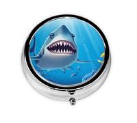 Round Pill Case for Purse or Pocket 2 Compartment Medicine Pill Box Portable Small Pill Organizer Smiling Shark Pillbox Travel Medicine Vitamin Cod Liver Oil Storage Box
