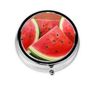Round Pill Case for Purse or Pocket 2 Compartment Medicine Pill Box Portable Small Pill Organizer Watermelon Slice Pillbox Travel Medicine Vitamin Cod Liver Oil Storage Box