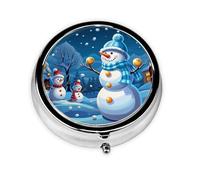 Round Pill Case for Purse or Pocket 2 Compartment Medicine Pill Box Portable Small Pill Organizer Winter Snowman Pillbox Travel Medicine Vitamin Cod Liver Oil Storage Box