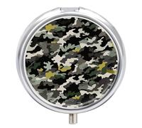 Round Pill Case Small Pill Box with Mirror Pocket 3 Compartment Abstract Camouflage Medicine Case Organizer Pills Containers for Traveling Purse & Pocket