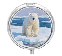 Round Pill Case Small Pill Box with Mirror Pocket 3 Compartment Arctic Polar Bear Medicine Case Organizer Pills Containers for Traveling Purse & Pocket