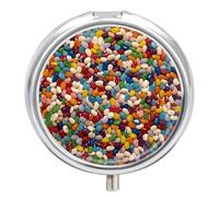 Round Pill Case Small Pill Box with Mirror Pocket 3 Compartment Assorted Jelly Beans Medicine Case Organizer Pills Containers for Traveling Purse & Pocket