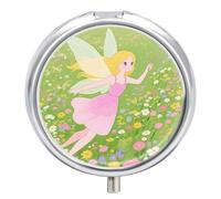 Round Pill Case Small Pill Box with Mirror Pocket 3 Compartment Beautiful Fairy Medicine Case Organizer Pills Containers for Traveling Purse & Pocket