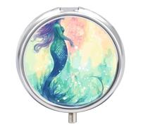Round Pill Case Small Pill Box with Mirror Pocket 3 Compartment Beautiful Mermaid Tail Medicine Case Organizer Pills Containers for Traveling Purse & Pocket