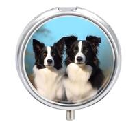 Round Pill Case Small Pill Box with Mirror Pocket 3 Compartment Border Collie Medicine Case Organizer Pills Containers for Traveling Purse & Pocket