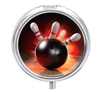 Round Pill Case Small Pill Box with Mirror Pocket 3 Compartment Bowling Ball Medicine Case Organizer Pills Containers for Traveling Purse & Pocket
