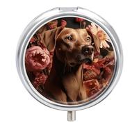 Round Pill Case Small Pill Box with Mirror Pocket 3 Compartment Brown Dog Medicine Case Organizer Pills Containers for Traveling Purse & Pocket