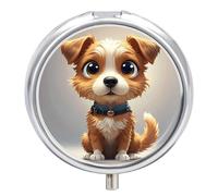 Round Pill Case Small Pill Box with Mirror Pocket 3 Compartment Cartoon Dog Medicine Case Organizer Pills Containers for Traveling Purse & Pocket