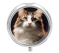 Round Pill Case Small Pill Box with Mirror Pocket 3 Compartment Cat Medicine Case Organizer Pills Containers for Traveling Purse & Pocket