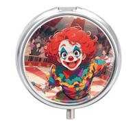 Round Pill Case Small Pill Box with Mirror Pocket 3 Compartment Clown Circus Show Medicine Case Organizer Pills Containers for Traveling Purse & Pocket